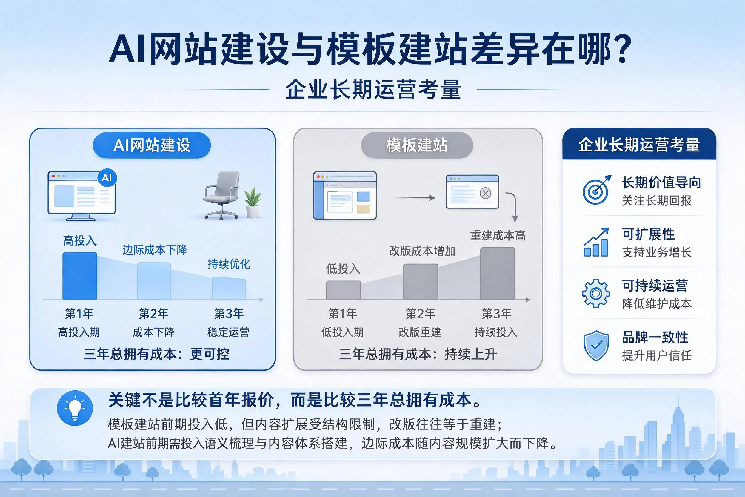 AI网站建设与模板建站差异在哪?银川企业长期运营考量